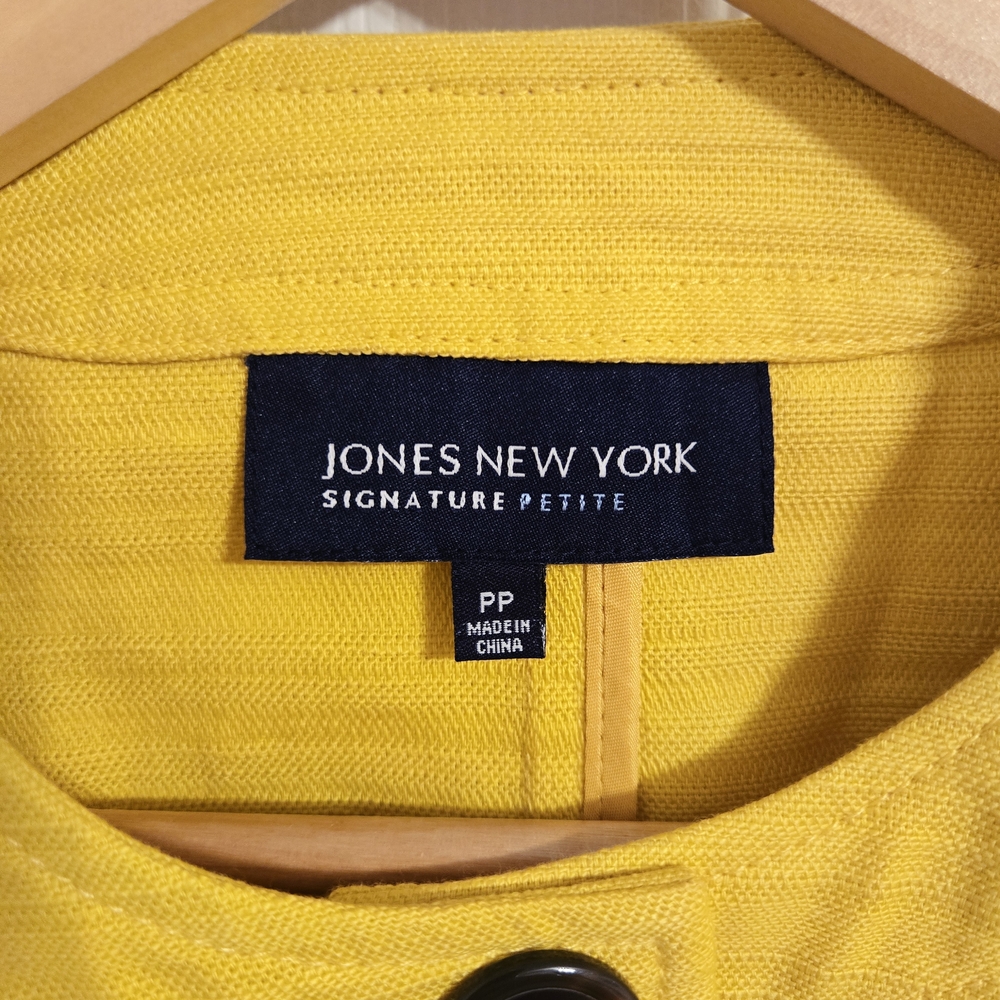 Jones New York Bright Yellow Button Front Fitted Cotton Jacket Size PP - Picture 6 of 8